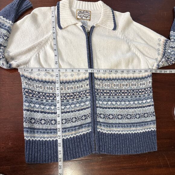 Heirloom Collectibles VTG Fair Isle Cardigan Sweater L Collar Zip Up Blue White - Picture 5 of 8